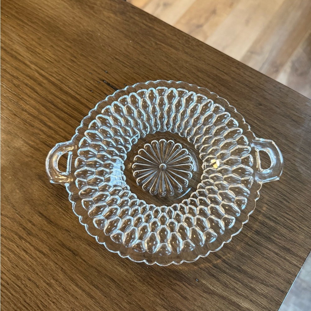 Vintage Indiana Glass Clear Honeycomb Pattern Shallow Candy Dish or Relish Bowl